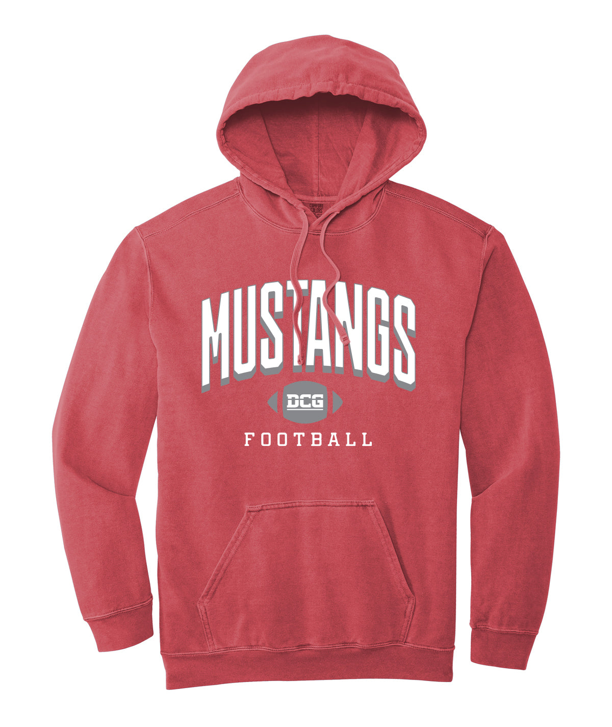 Mustangs Football Arch Comfort Colors Hooded Sweatshirt