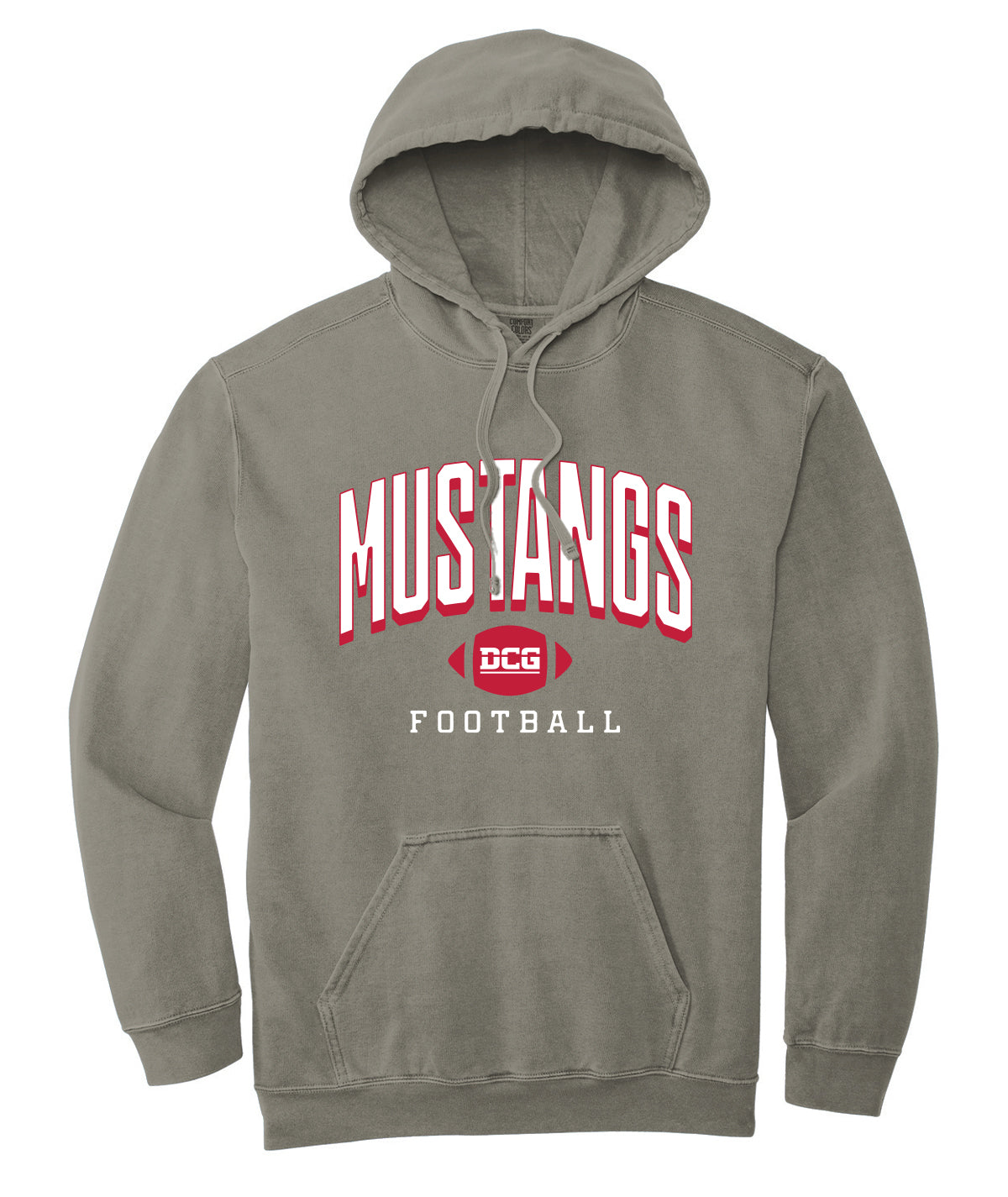 Mustangs Football Arch Comfort Colors Hooded Sweatshirt